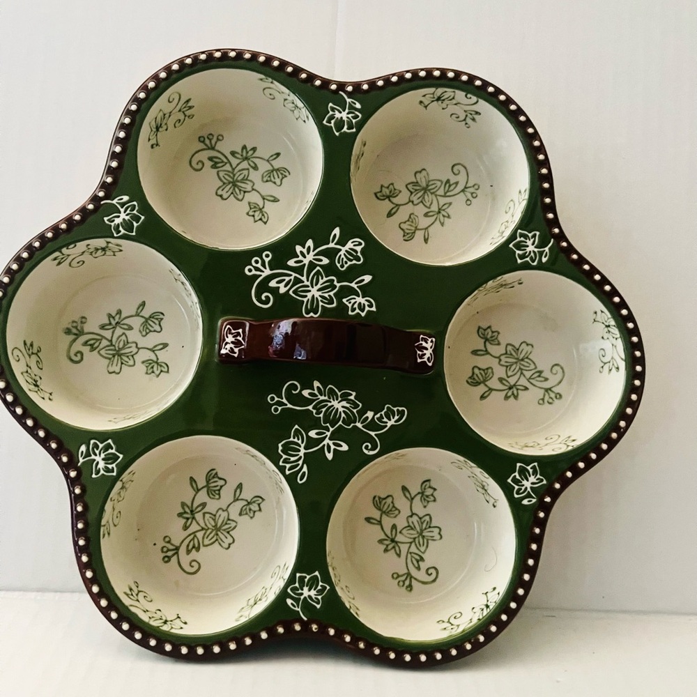 Temptations By Tara 6 muffin Pan in their Green Floral Lace Pattern.